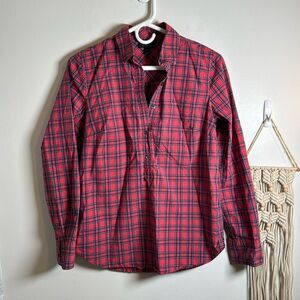 EUC J. Crew Red Tartan Plaid Popover Blouse 4